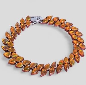 925 Stwrling Silver Bracelet 7" with Natural Orange Opal Gemstone